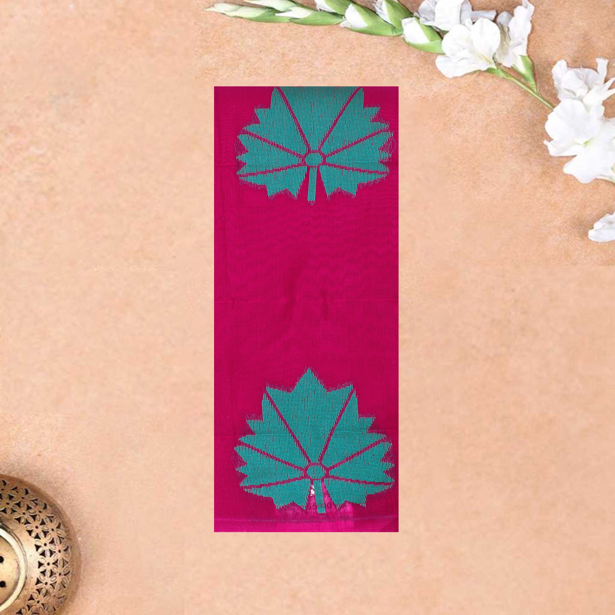 Rani Pink With Green Silk Cotton Saree Without Border