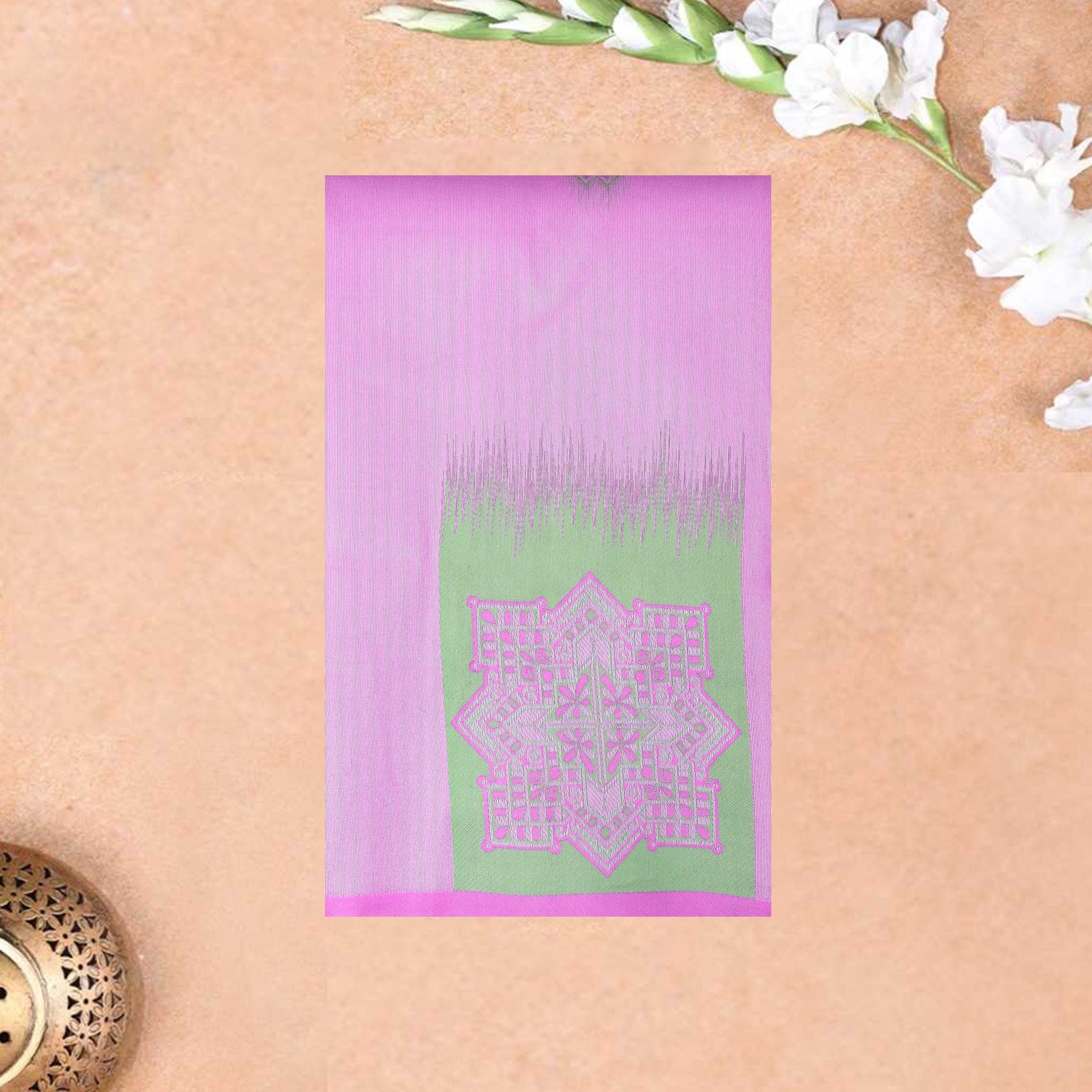 Pink with Green Litchi Silk Saree