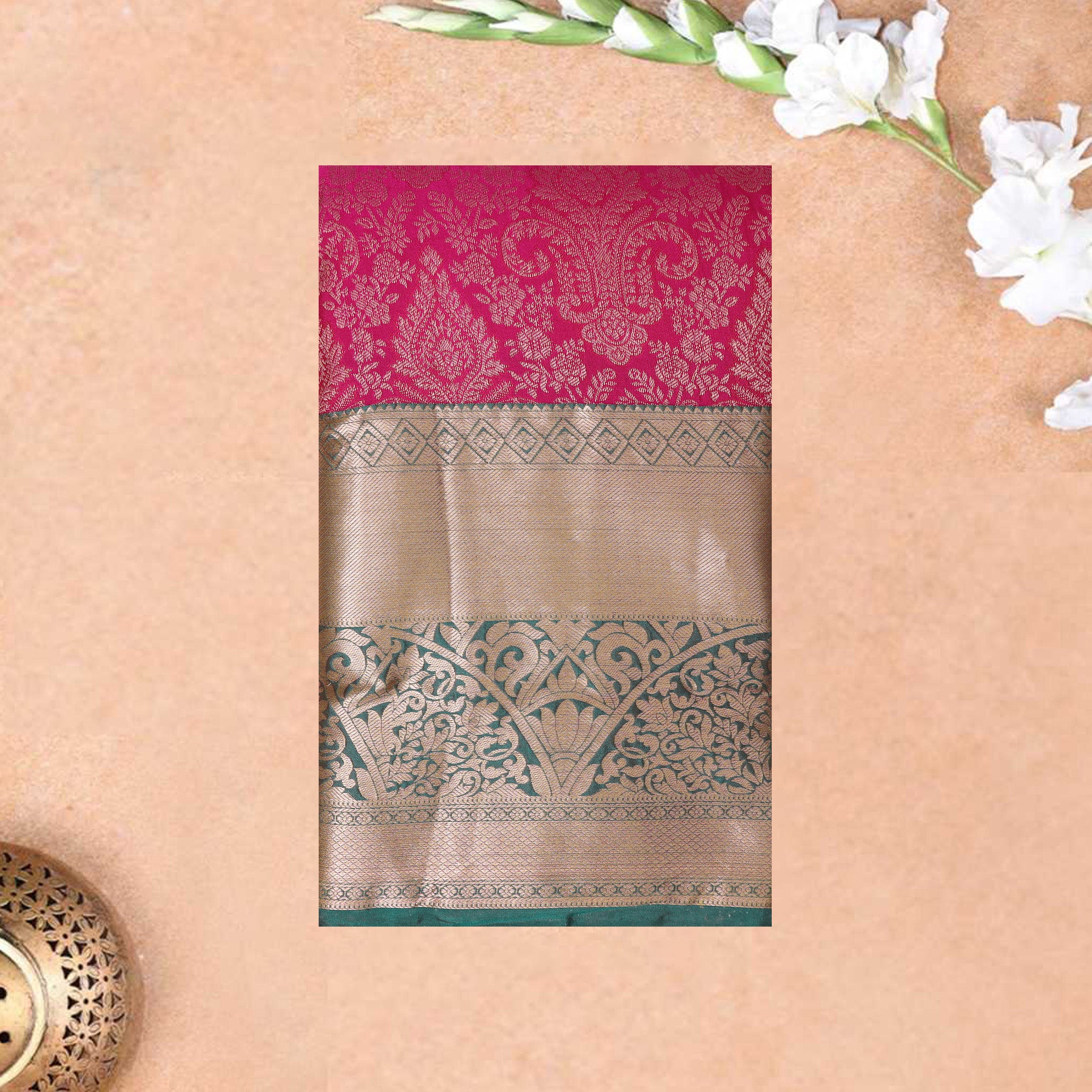 Pink With Green Wedding Silk Saree