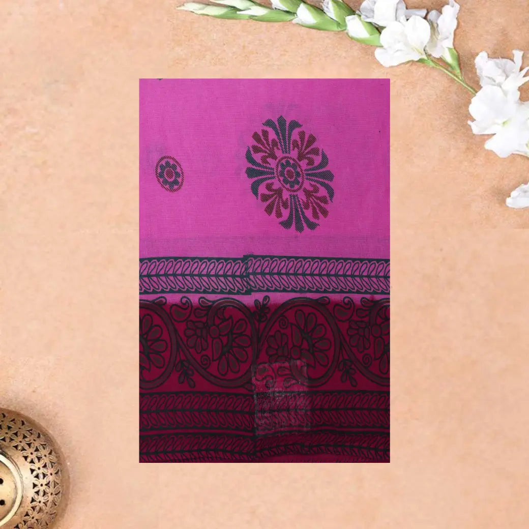 Rani pink with Dark Red Sungudi Cotton Saree without Blouse
