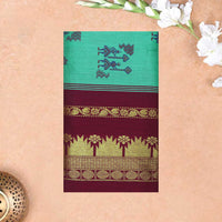 Peacock Green With Maroon Premium Quality Kalyani Cotton Saree