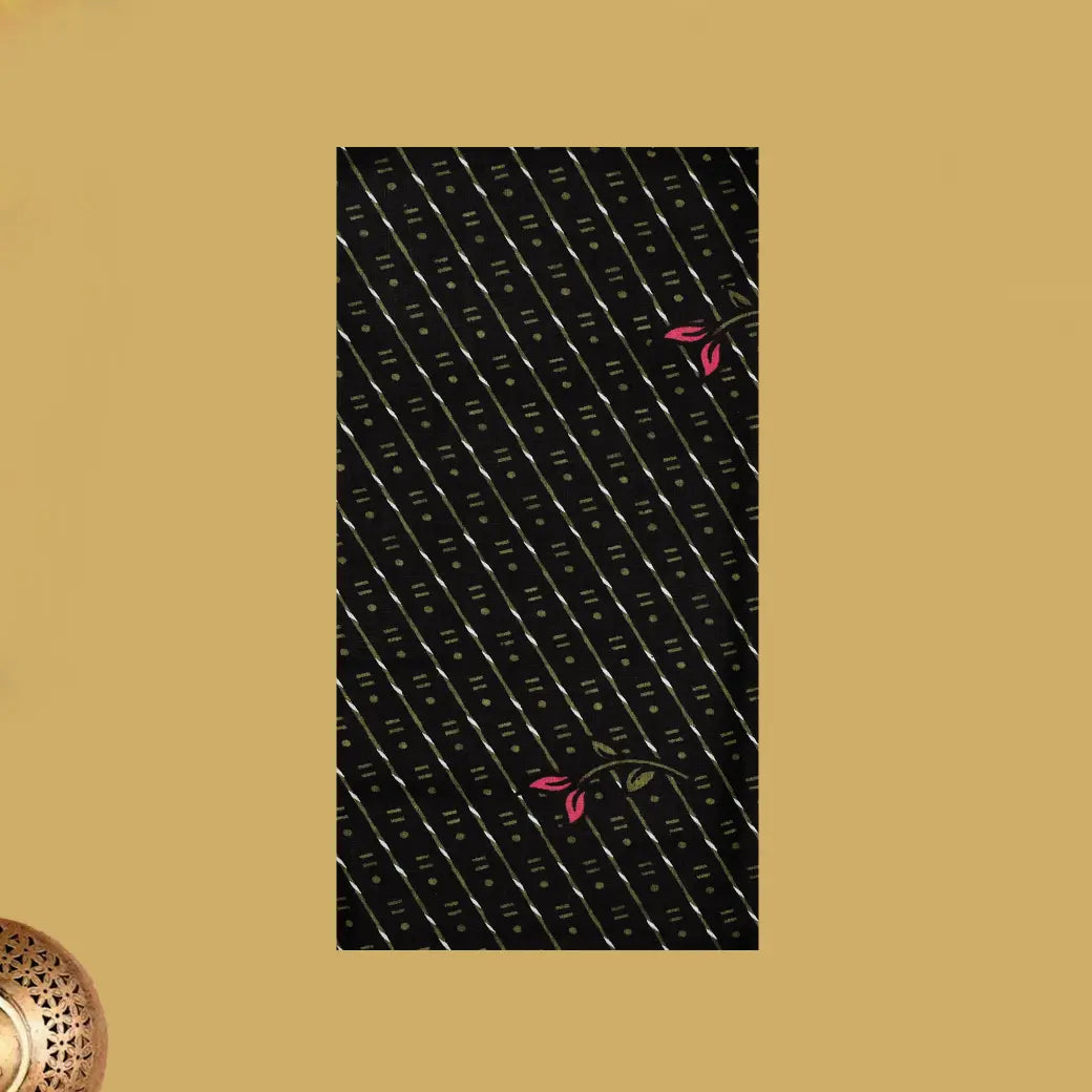 Black with Olive Green flower design Cotton Printed Lungi