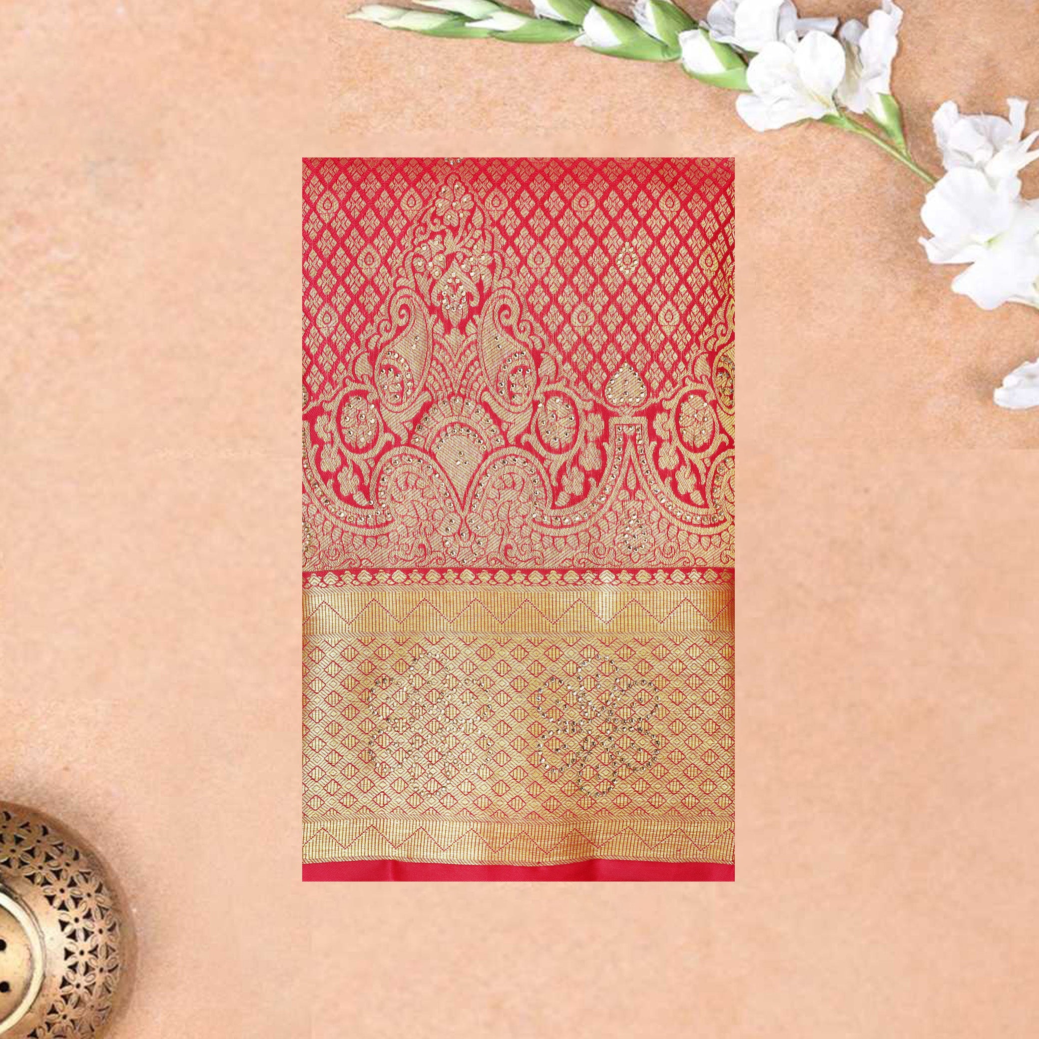 Red Color Golden Zari Border Wedding Silk Saree