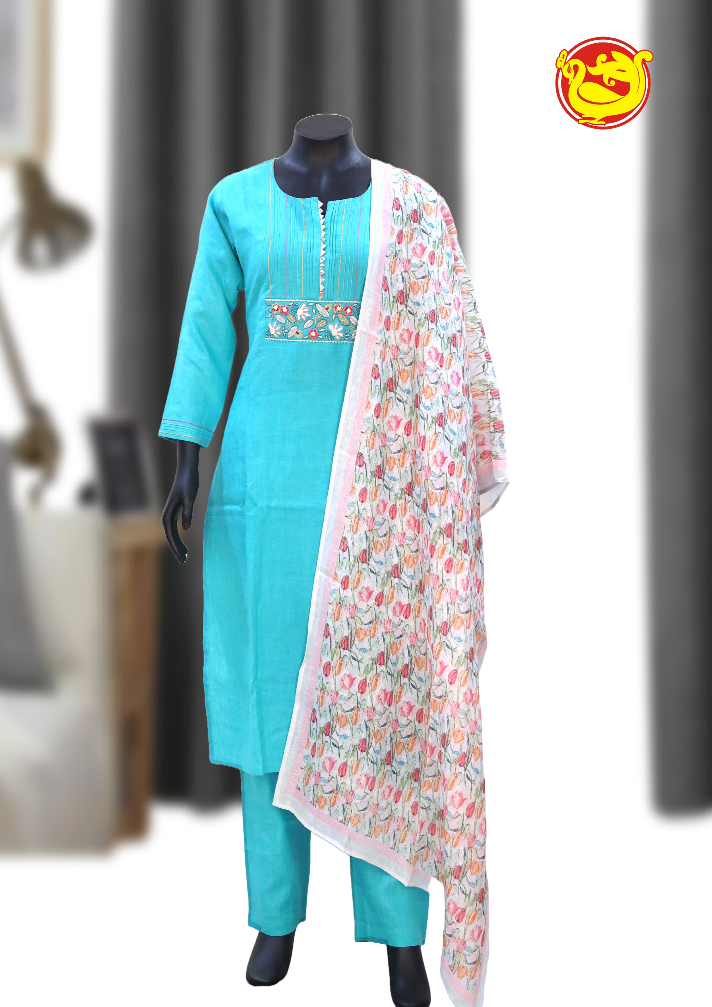 Sky Blue With Multicolor Ladies Branded Readymade Chudi Set