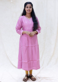 Aarviya-Onion pink With  Floral Design  Ladies Branded Umbrella Top Readymade