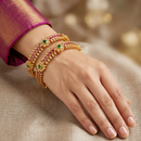 Gold-Plated Checked Rupy Stone Work bangles
