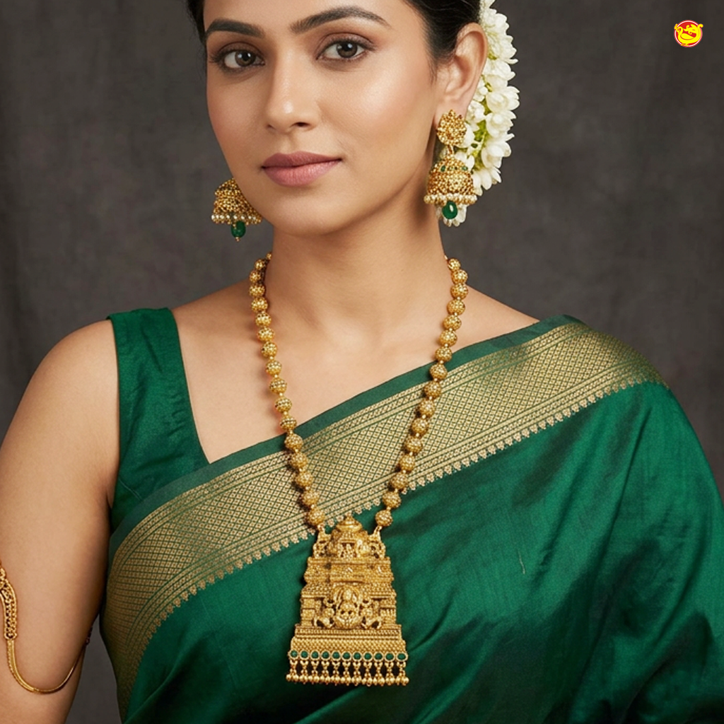 Antique  Gold –Toned Balls With  Temple Necklace  Set