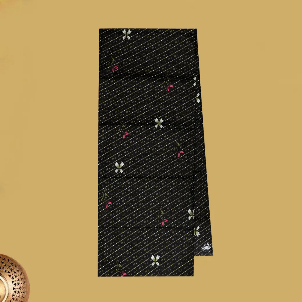 Black with Olive Green flower design Cotton Printed Lungi