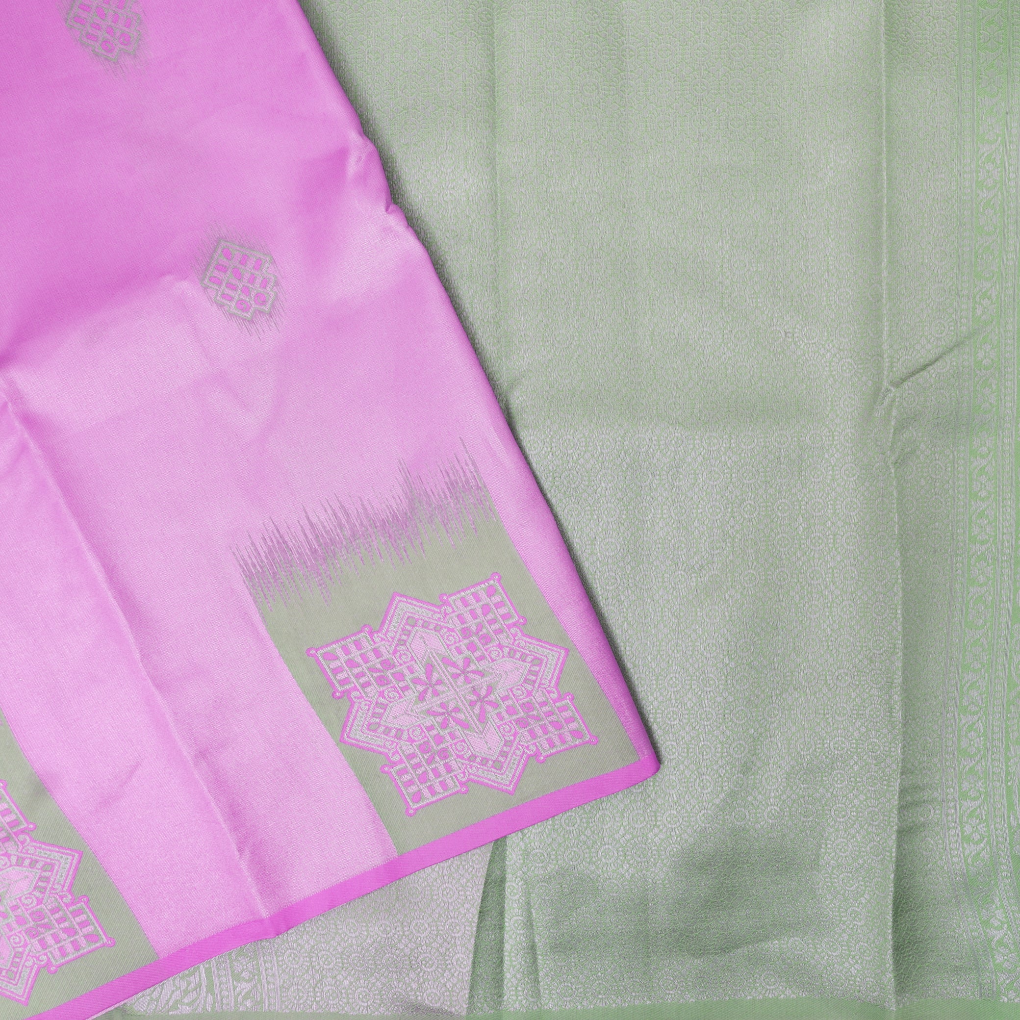Pink with Green Litchi Silk Saree