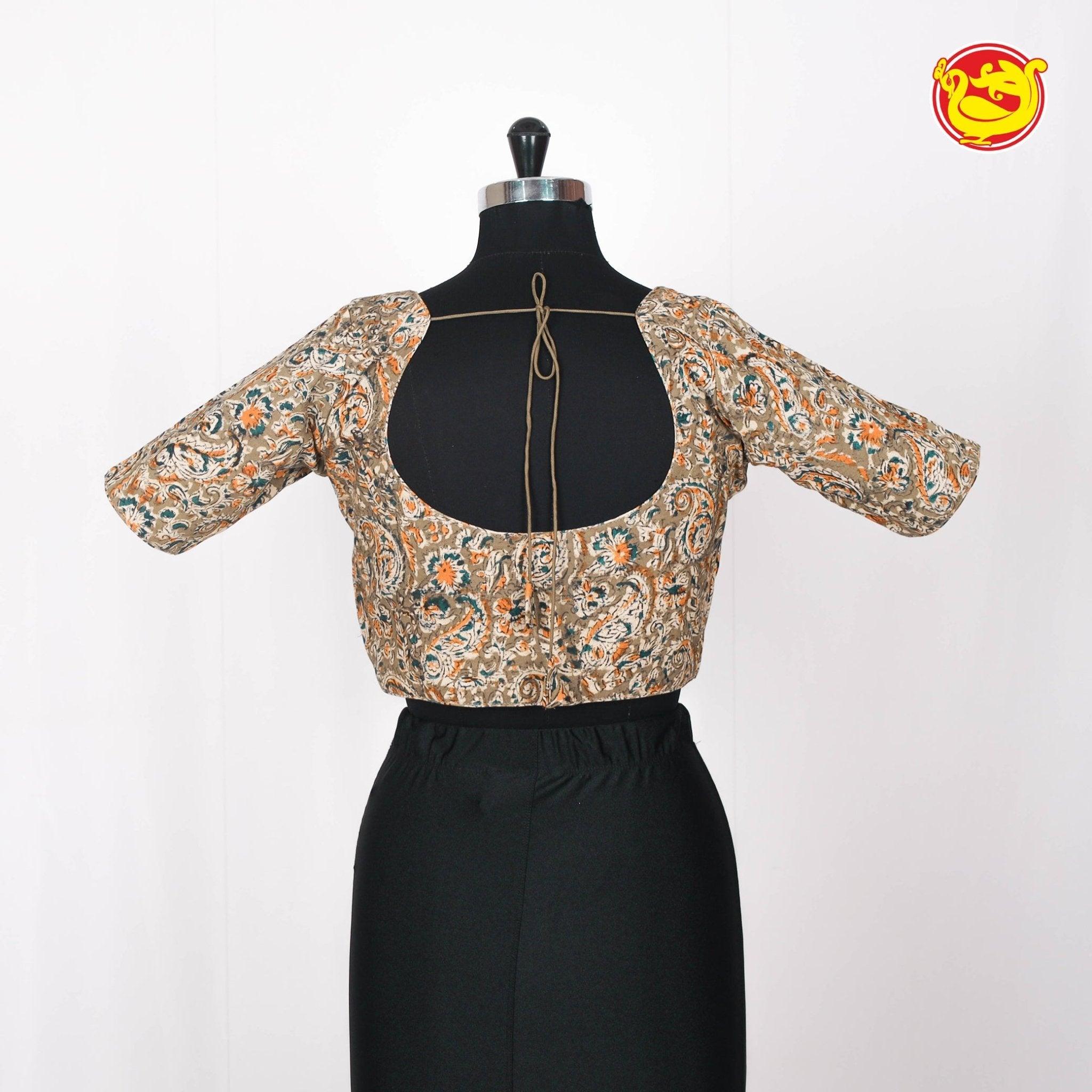 Mustard Printed Cotton Readymade Blouse