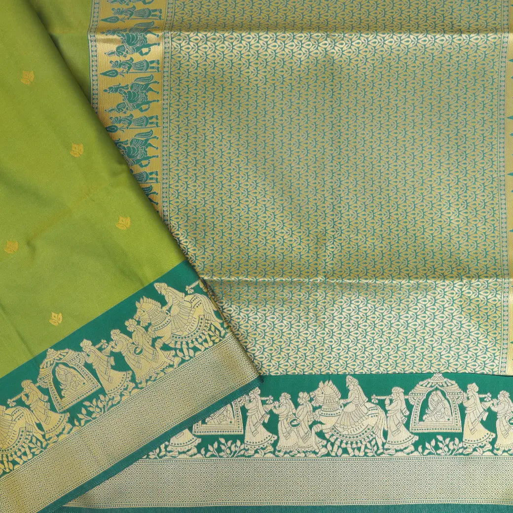 Lime Green With Ramar Green Copper Zari Border Soft Silk Saree