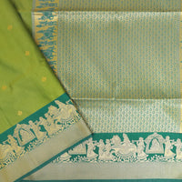Lime Green With Ramar Green Copper Zari Border Soft Silk Saree