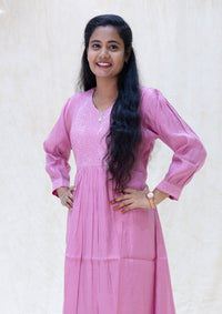 Aarviya-Onion pink With  Floral Design  Ladies Branded Umbrella Top Readymade