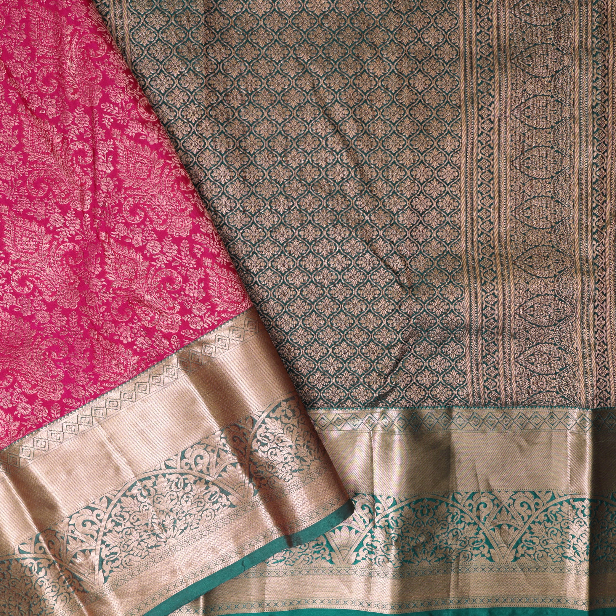 Pink With Green Wedding Silk Saree
