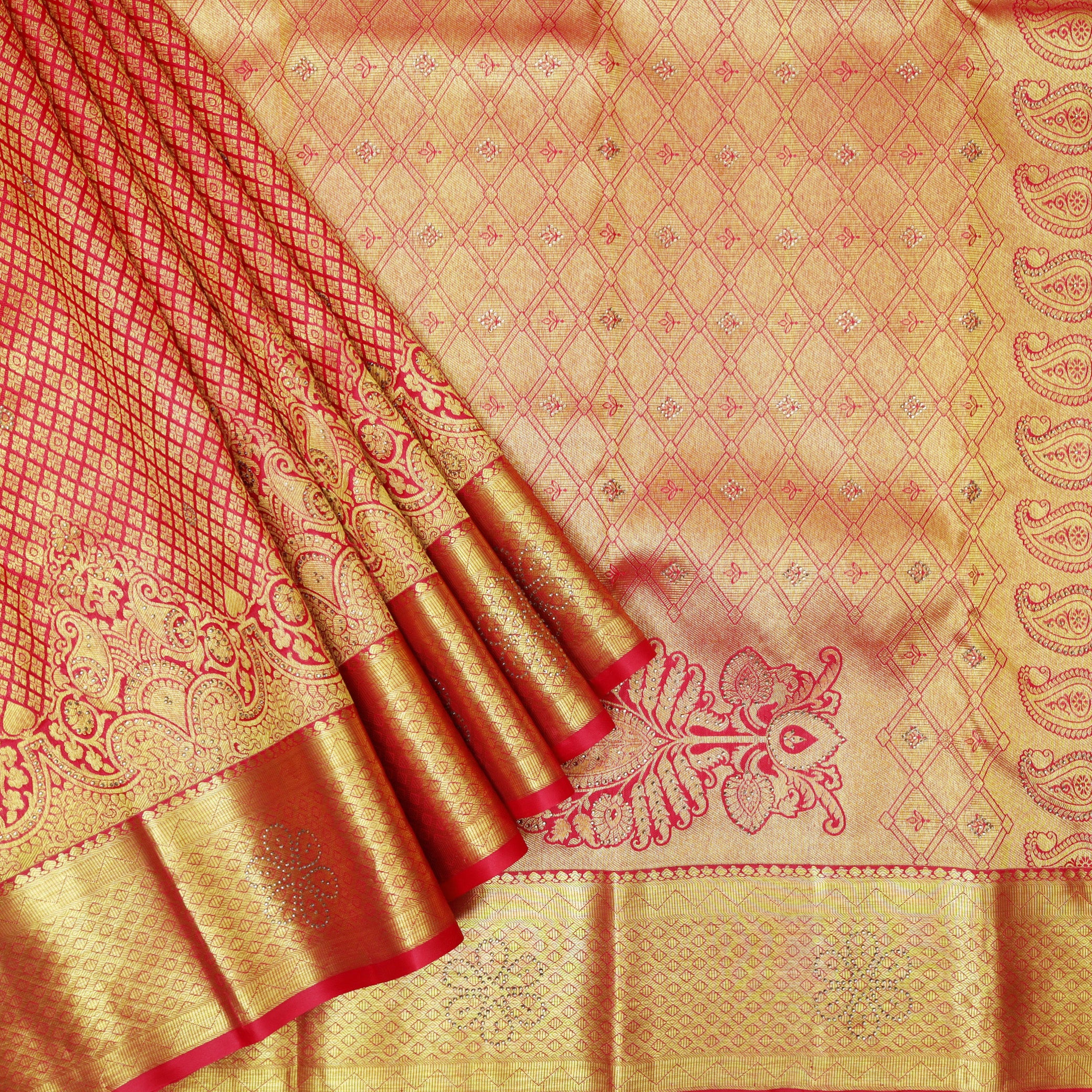 Red Color Golden Zari Border Wedding Silk Saree