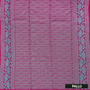Rani Pink With Green Silk Cotton Saree Without Border