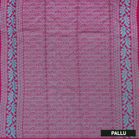 Rani Pink With Green Silk Cotton Saree Without Border