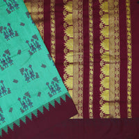 Peacock Green With Maroon Premium Quality Kalyani Cotton Saree