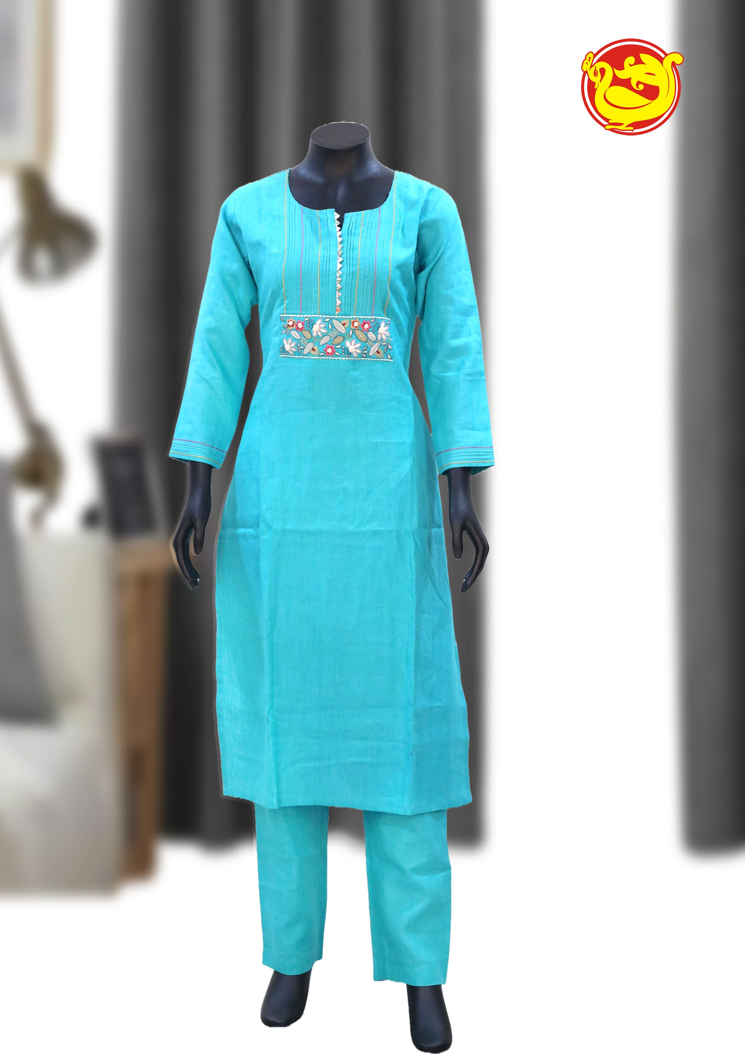 Sky Blue With Multicolor Ladies Branded Readymade Chudi Set