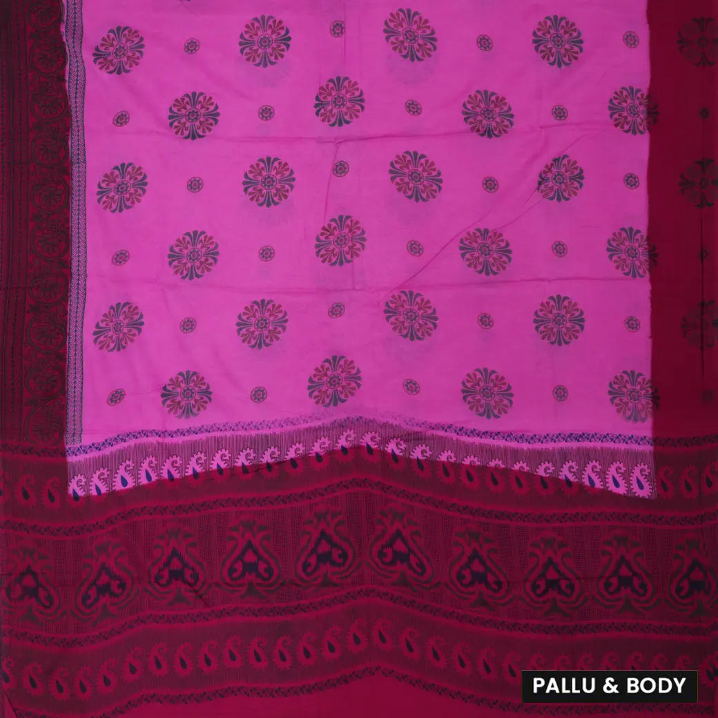 Rani pink with Dark Red Sungudi Cotton Saree without Blouse