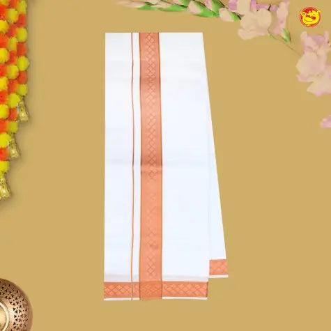 Orange Colour Readymade Shirt And Matching Border Dhoti Set for Men