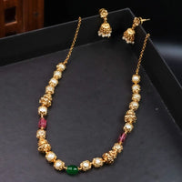 Ball chain with pink and green beads with matching jhumkas