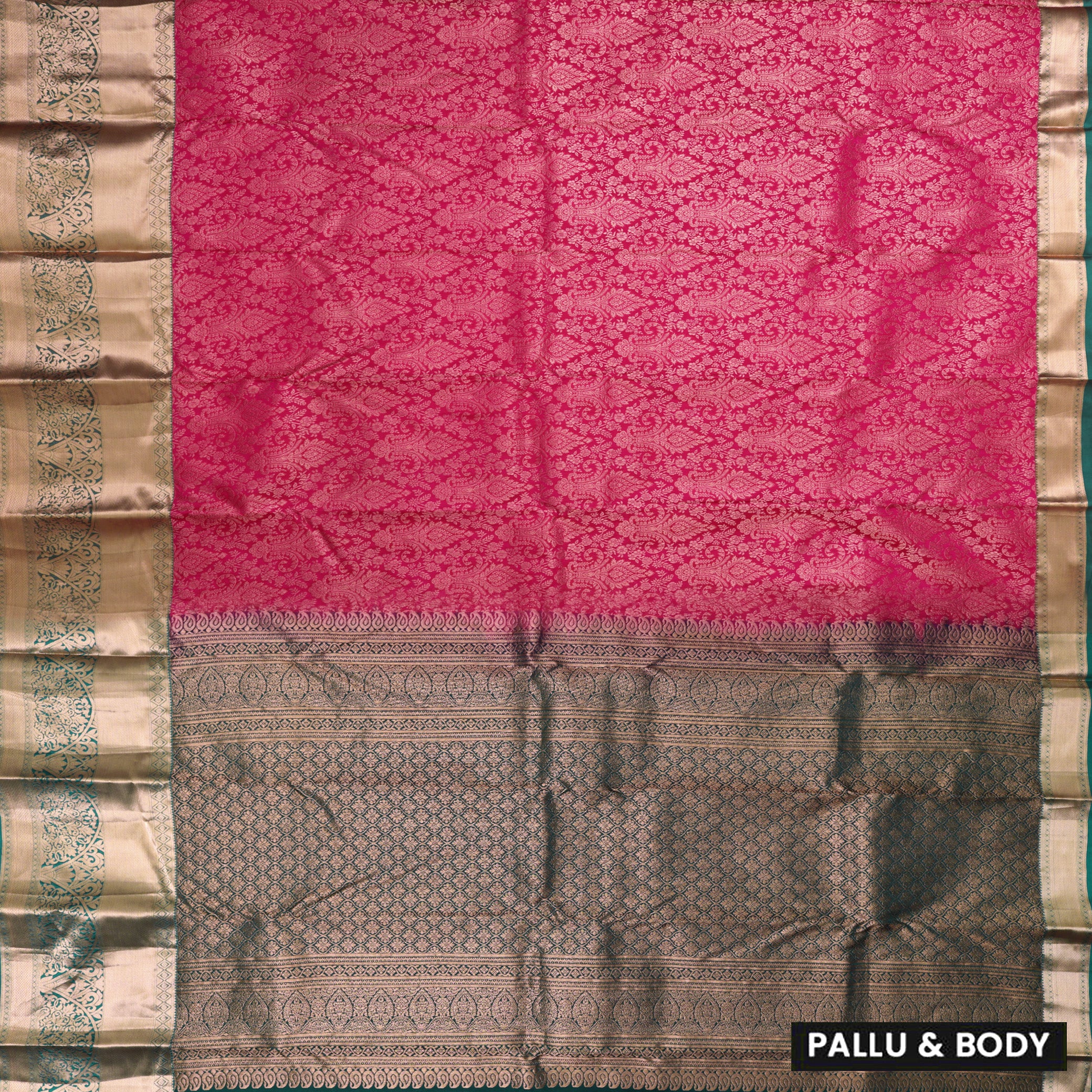 Pink With Green Wedding Silk Saree