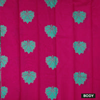 Rani Pink With Green Silk Cotton Saree Without Border