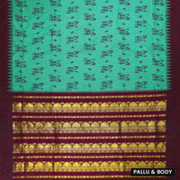Peacock Green With Maroon Premium Quality Kalyani Cotton Saree