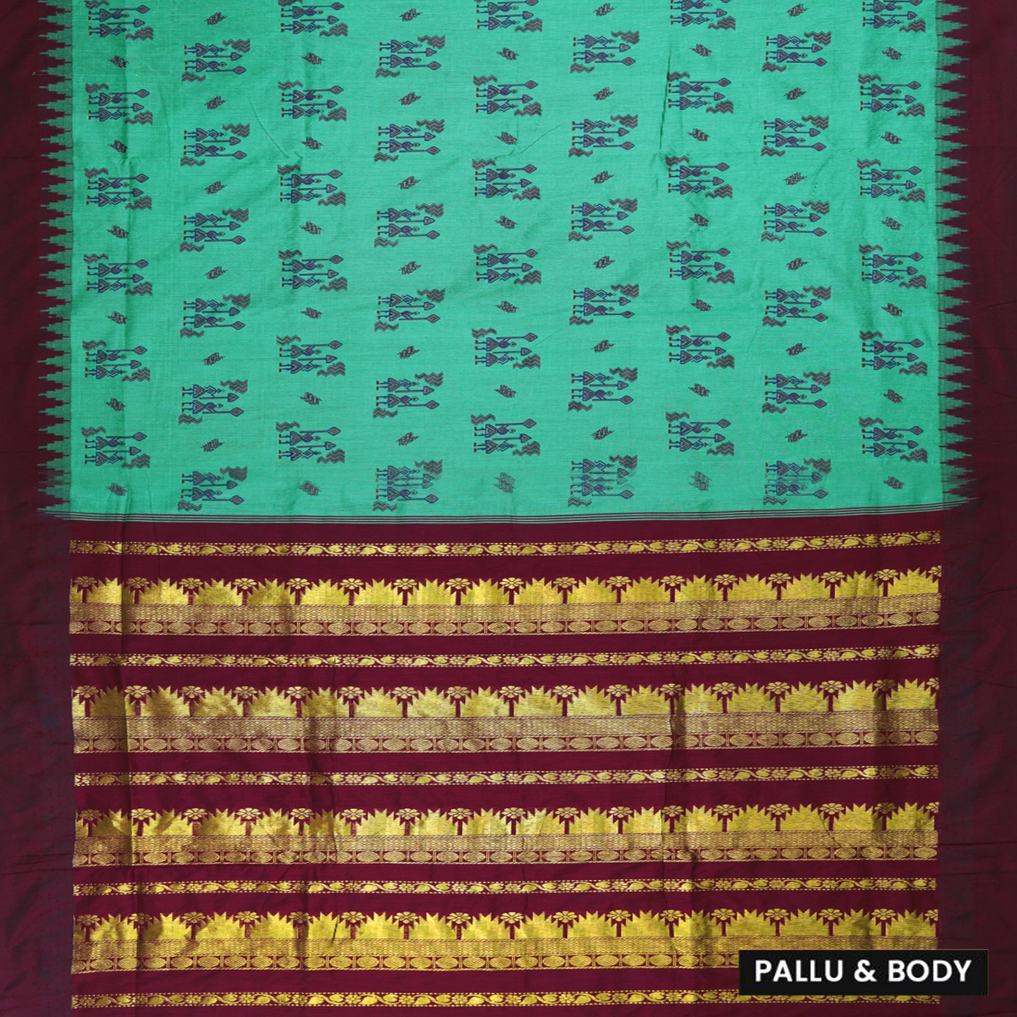 Peacock Green With Maroon Premium Quality Kalyani Cotton Saree
