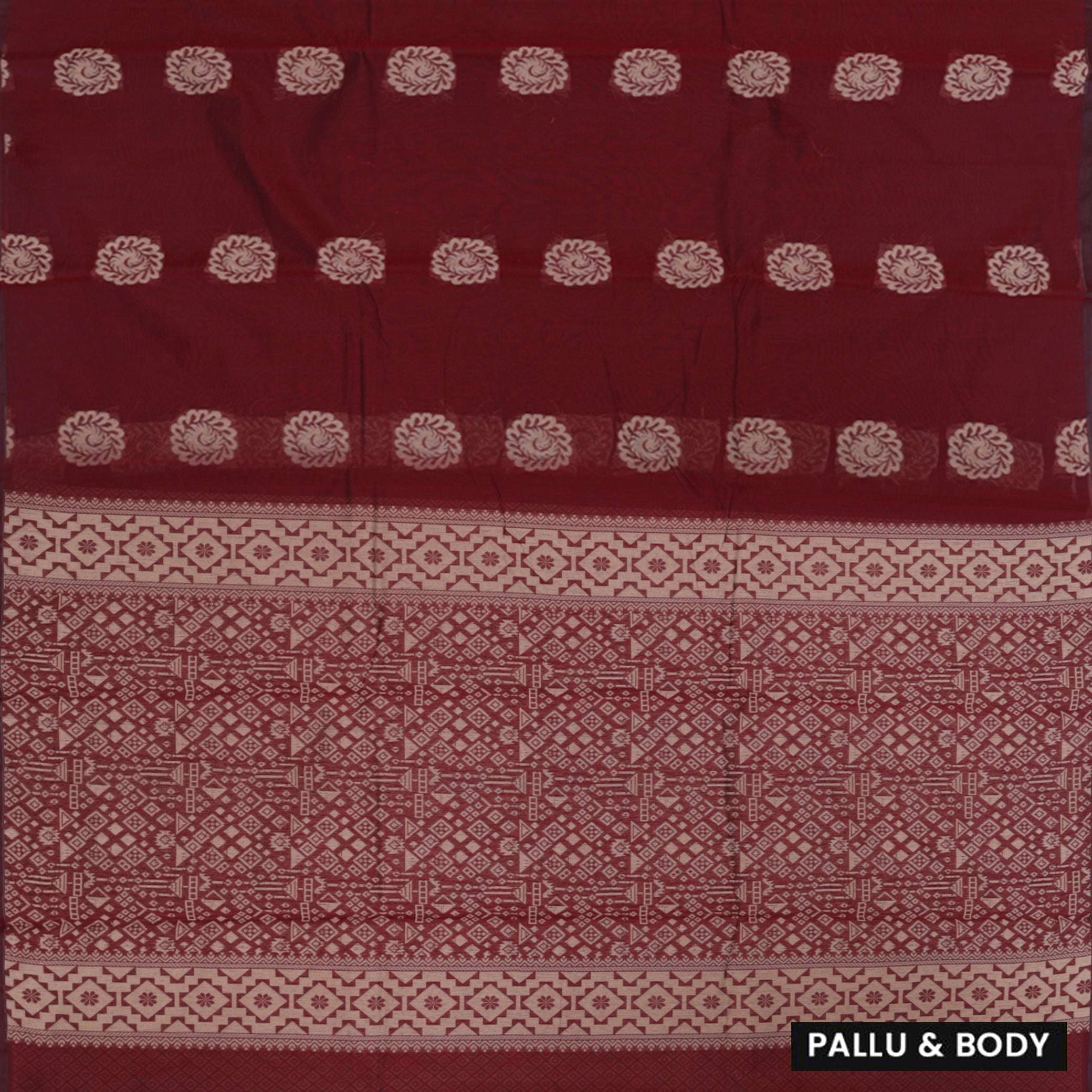 Deep Reddish-Maroon With Sandal Zari  Silk Cotton Saree