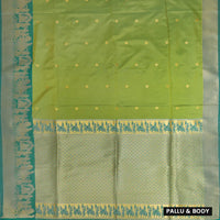 Lime Green With Ramar Green Copper Zari Border Soft Silk Saree