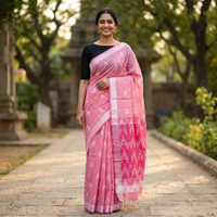 Light Pink With Dark Pink Trendy Linen Saree
