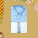 Sky Blue Readymade Shirt And Matching Border Dhoti Set for Men