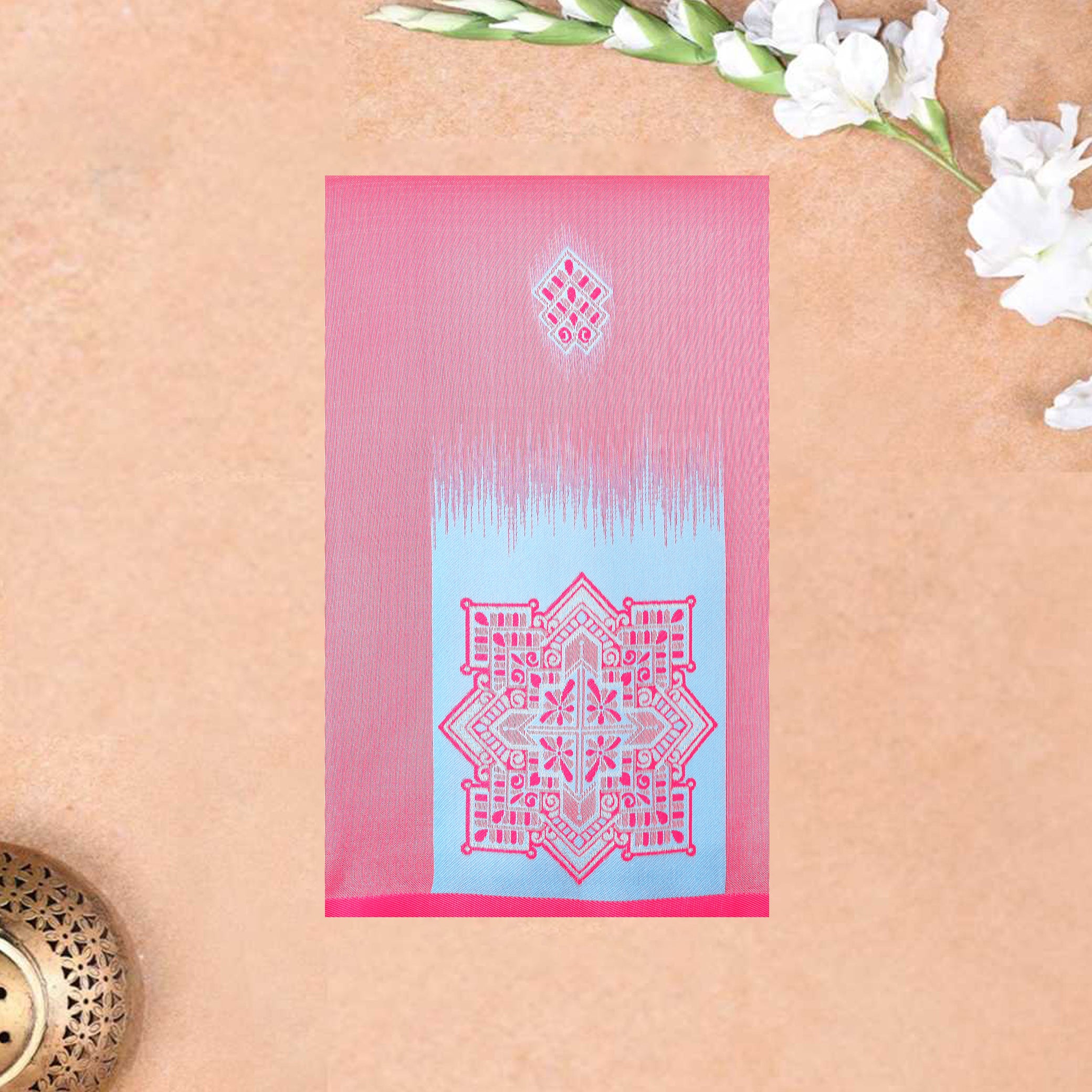 Rose Pink with Blue Litchi Silk Saree