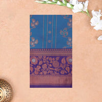 Sky blue and maroon Soft Silk Saree