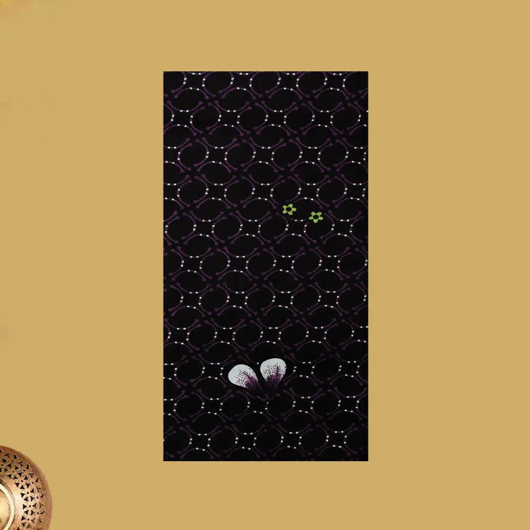 Black with Purple,White flower design Cotton Printed Lungi