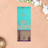 Sky Blue With Purple Copper Zari Border Korvai Silk Saree