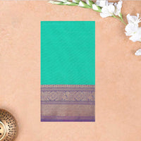 Seafoam Green With Purple Pure Chettinad Cotton Saree without Blouse