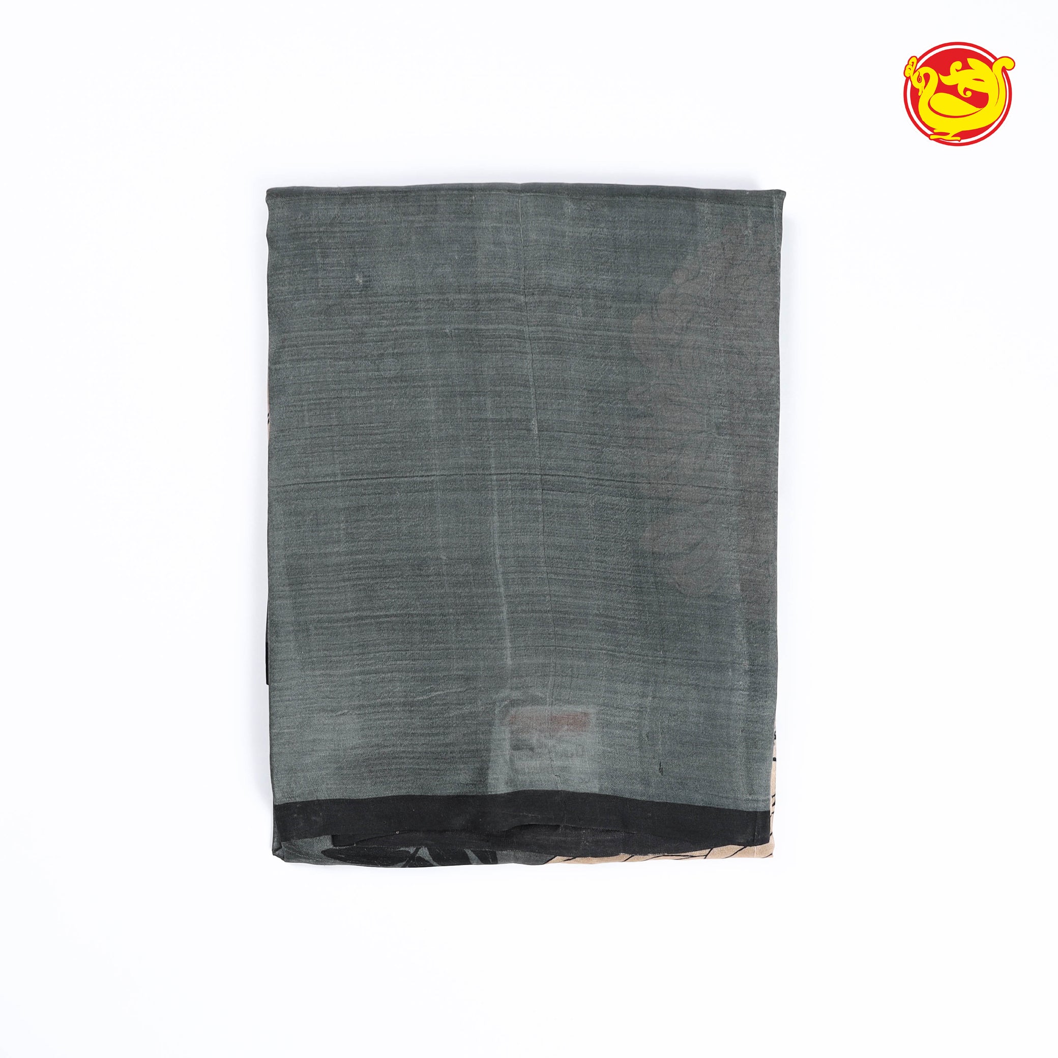 Grey with black printed silk saree