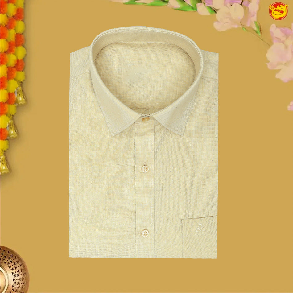Light Yellow Colour Readymade Shirt And Matching Border Dhoti Set For Men