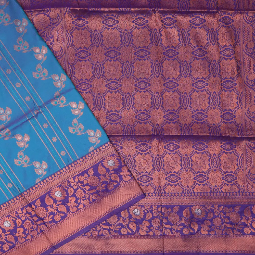 Sky blue and maroon Soft Silk Saree