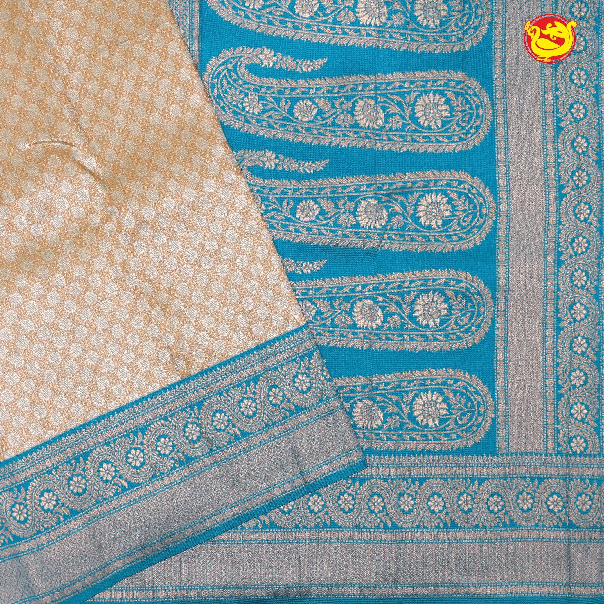 Sandal with Rama Blue Tissue Semi Silk Saree