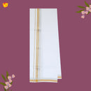 White with Selver Gold Fancy Jari Border Single Layer Cotton Men’s Dhoti