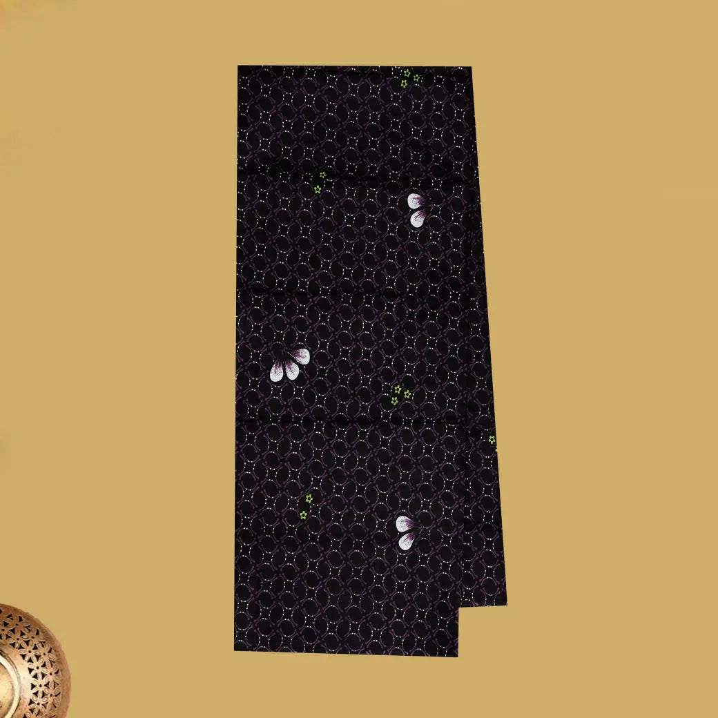 Black with Purple,White flower design Cotton Printed Lungi