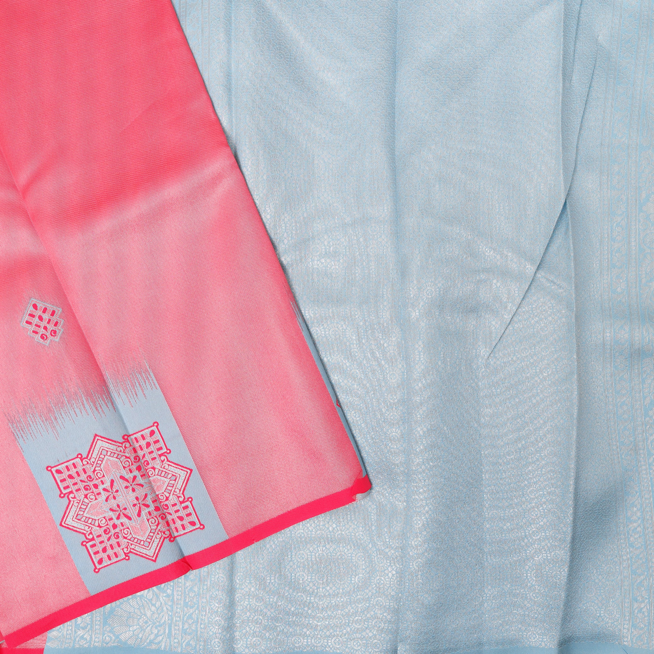 Rose Pink with Blue Litchi Silk Saree