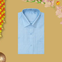 Sky Blue Readymade Shirt And Matching Border Dhoti Set for Men