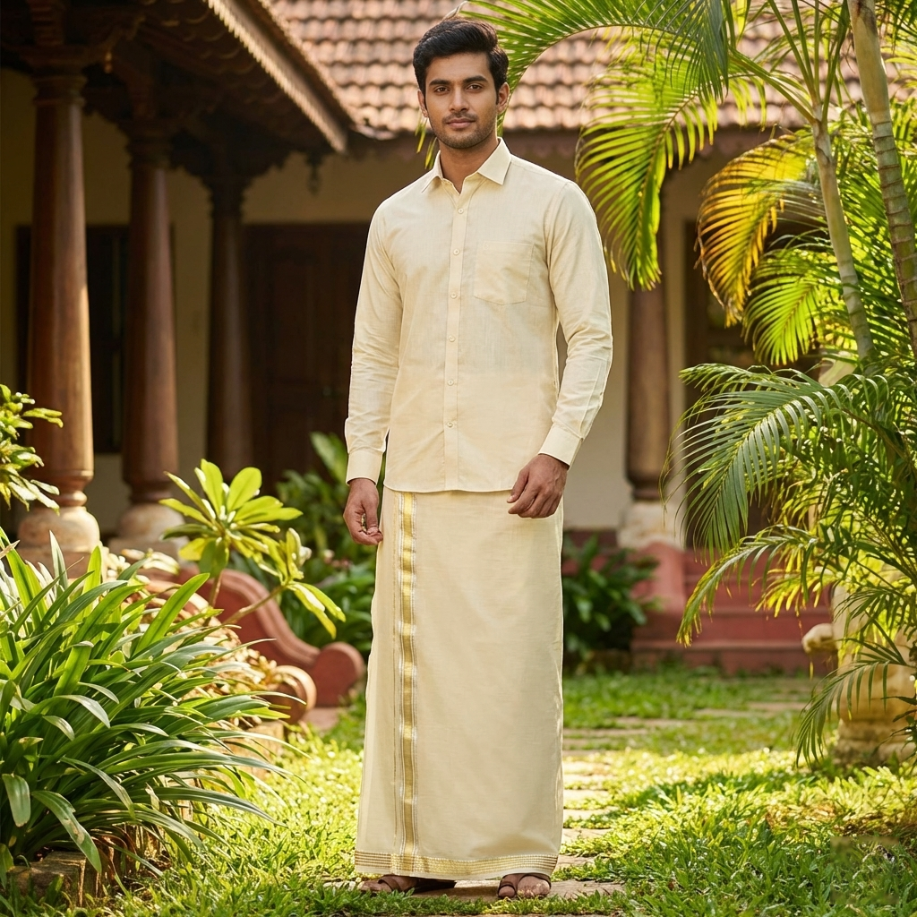 Light Yellow Colour Readymade Shirt And Matching Border Dhoti Set For Men