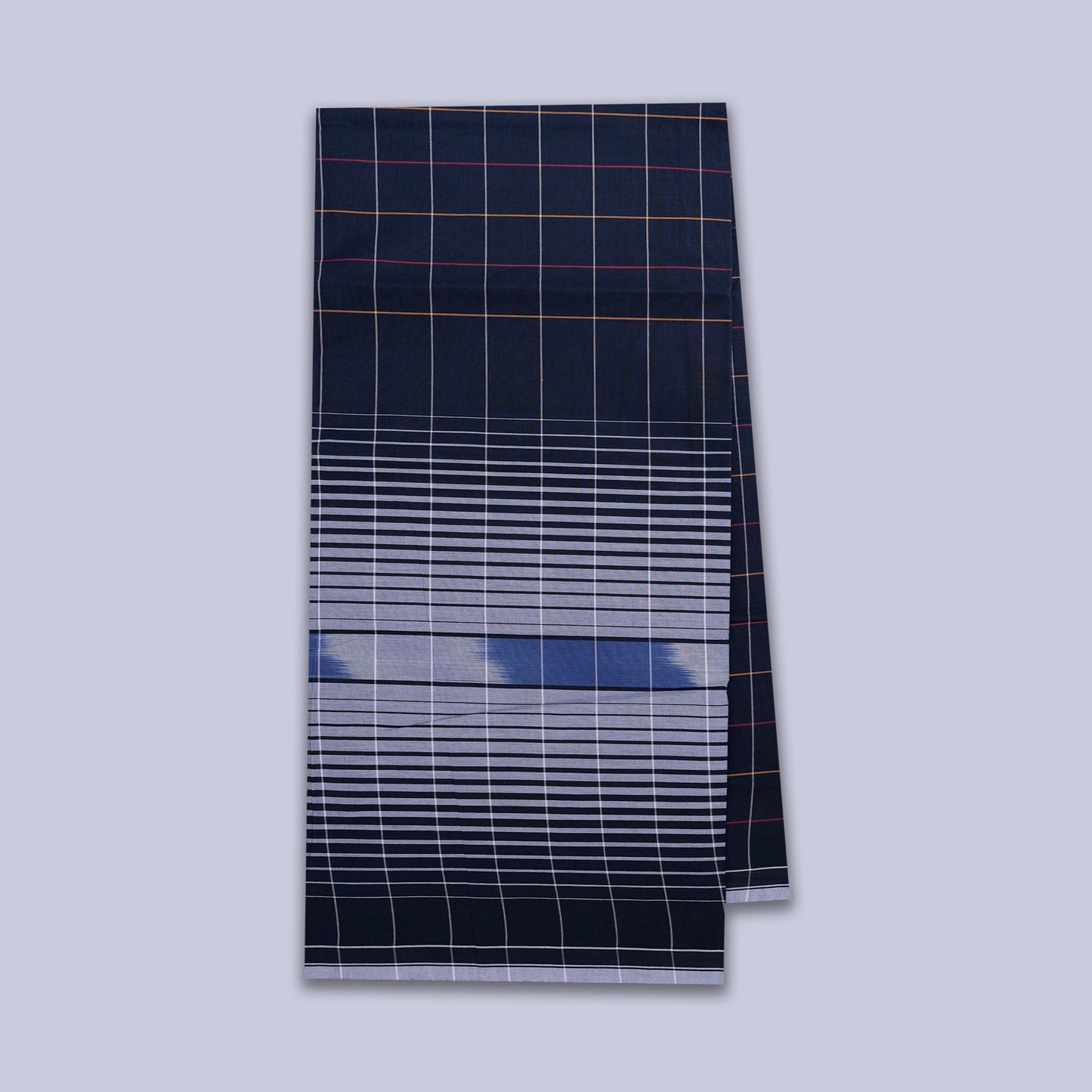 Men’s Navy Blue With Grey Checked Cotton Stitched Lungi