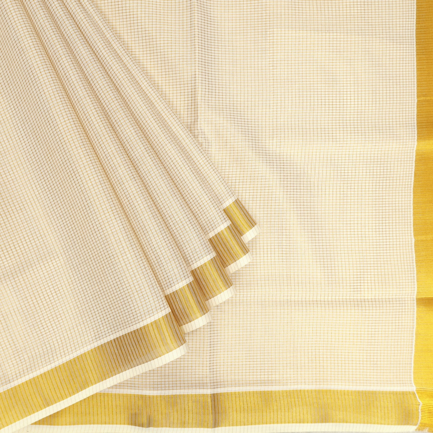 Off White With Golden Small Checked traditional kerala onam saree